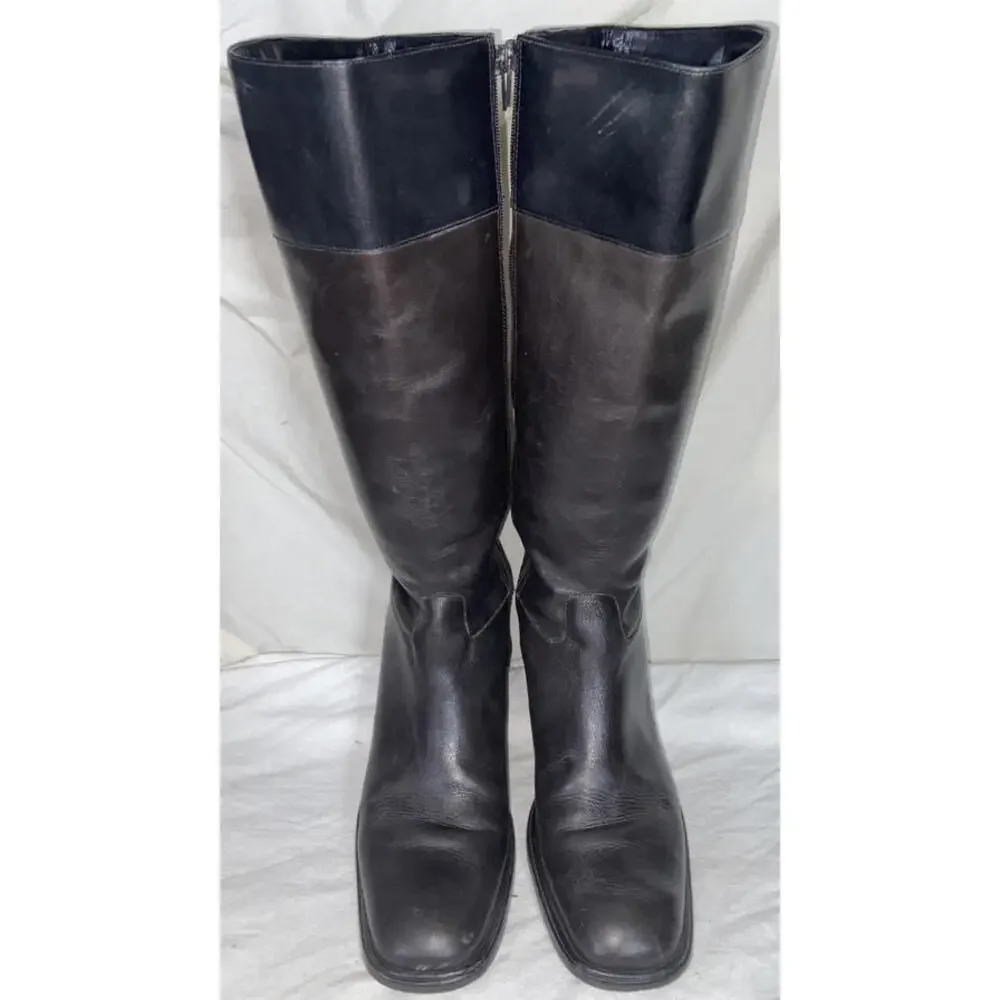 ANN TAYLOR BLACK BROWN EQUESTRIAN LEATHER RIDING KNEE HIGH BOOTS SZ 7 M